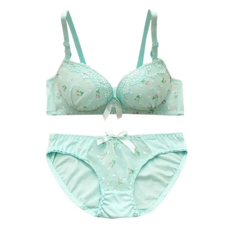 Кружевной хлопковый бюстгальтер с принтом бантом, женский комплект нижнего белья с эффектом пуш-ап, бюстгальтер на косточках, бюстгальтер и трусики, комплект нижнего белья