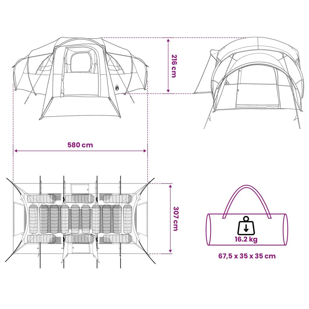 Family Tent with Rain Fly Waterproof Green 10 Person