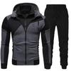 Men Autumn Winter Hoodie Pants Suit Fashion Hooded Splicing Zipper Coat with Elastic Waist Drawstring Pants Set