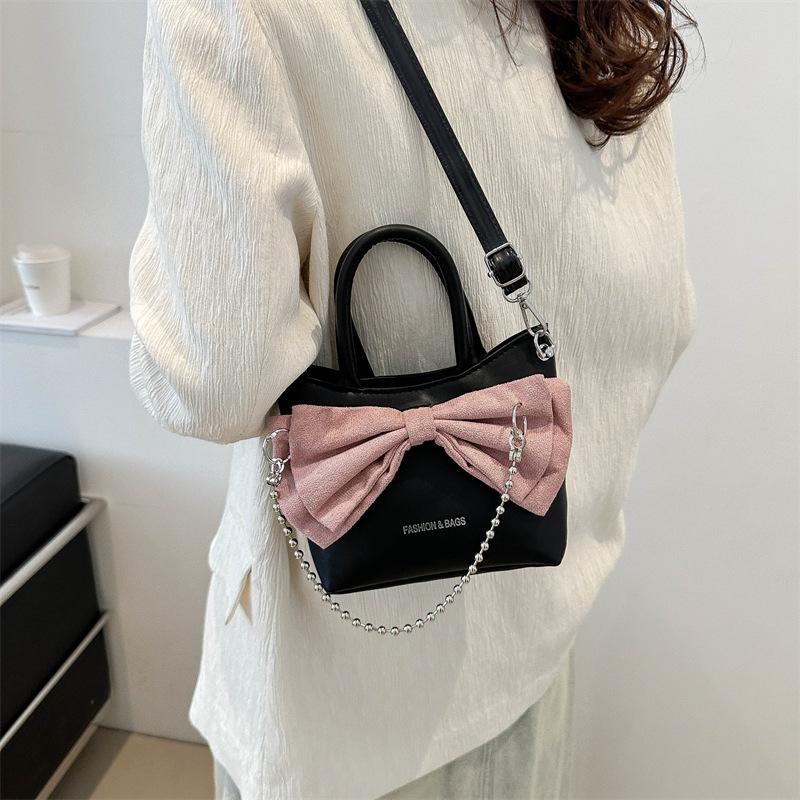 Женская простая фактурная сумка через плечо, женская модная сумка-цепочка с бантом, новая весенняя сумка-ведро