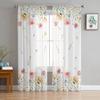 Spring Watercolor Flower Leaves Bedroom Transparent Sheer Curtains Holiday Decoration Window Voile Tulle Curtain