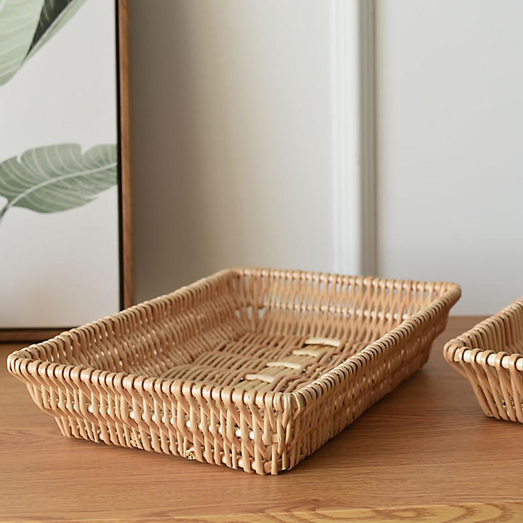 Serving Basket 35x25x7cm Multifunctional Stackable Woven Serving Tray for Bread Candies Biscuits Fruits