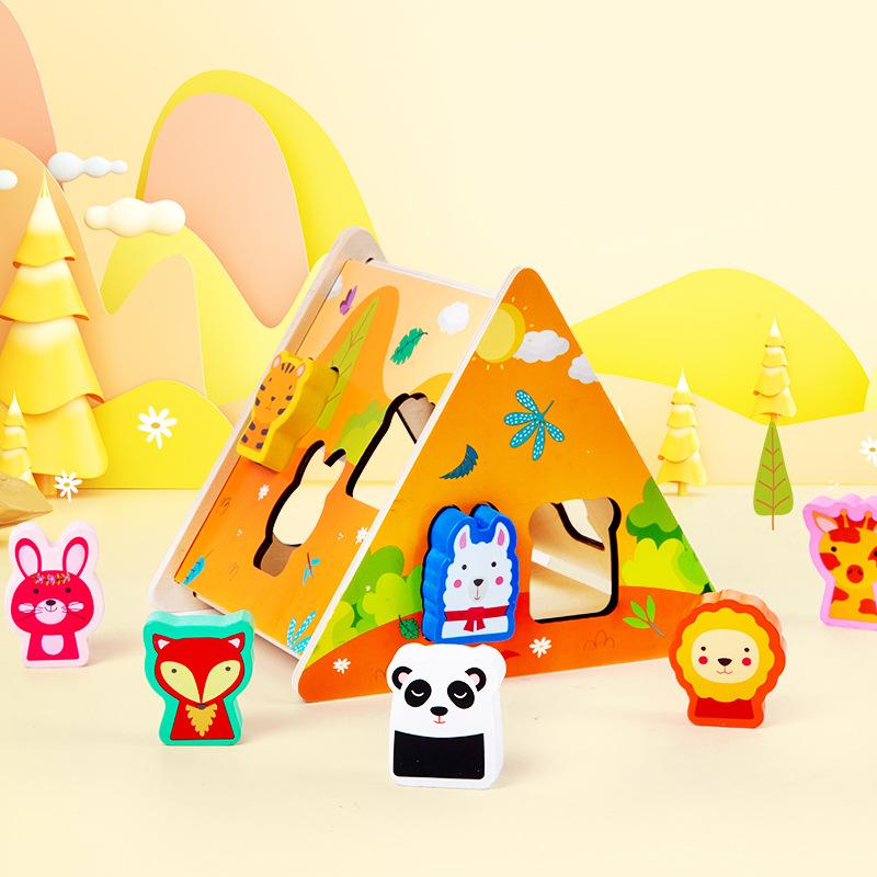 Развивающий набор кубиков для раннего обучения, Коробка для сортировки, Детская мультяшная животная, транспортная, фруктовая познавательная головоломка, Деревянная игрушка
