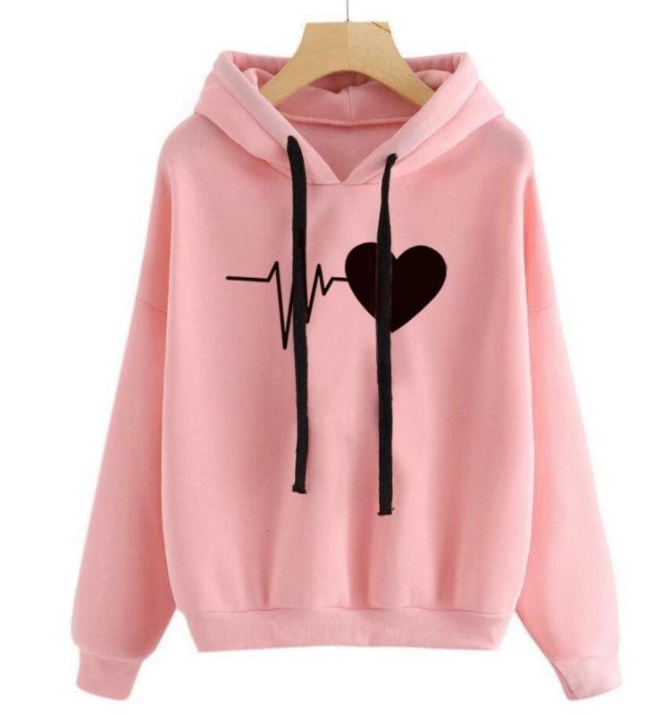 Heartbeat Print Hooded Sweater Jacket Loose Casual Autumn Winter
