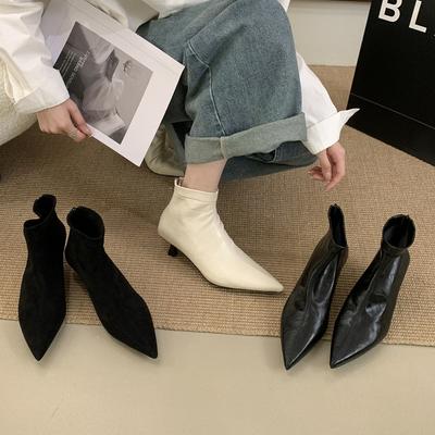Модные женские ботильоны SUOJIALUN 2025 Зима Новая коллекция Модные с острым носком На молнии сзади Женские короткие ботинки Тонкий высокий каблук Платье Челси B