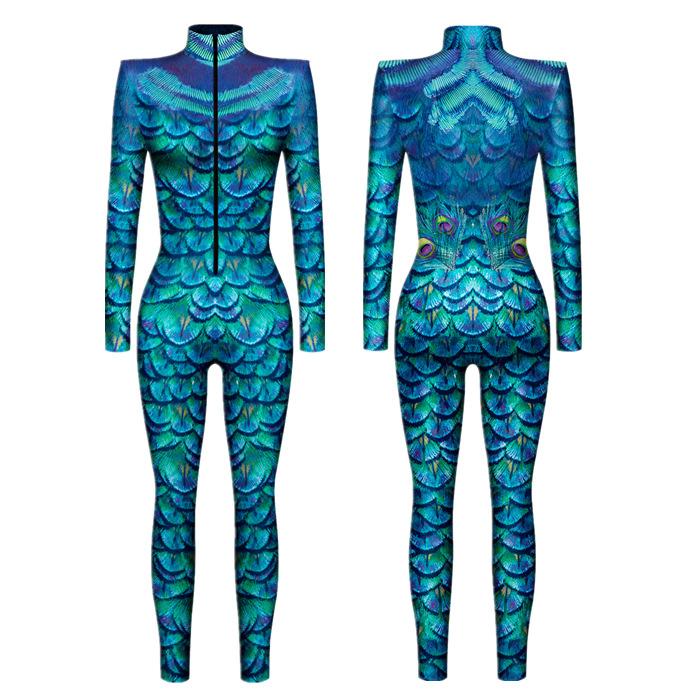 Женский костюм для всего тела, костюм русалки для косплея, комбинезон с длинными рукавами, праздничный купальник, цельное боди