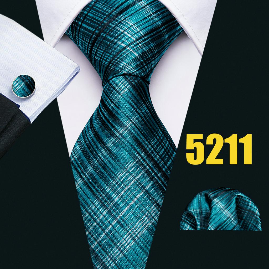 Barry.Wang Mens Fashion Tartan Plaid Ties Hanky Cufflinks Formal Wedding Casual