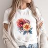 (Asian Size) Print Short Sleeve T-shirts Casual Women's Fashion Trend Plant Flower Sweet Clothing T Female Top Graphic Tee