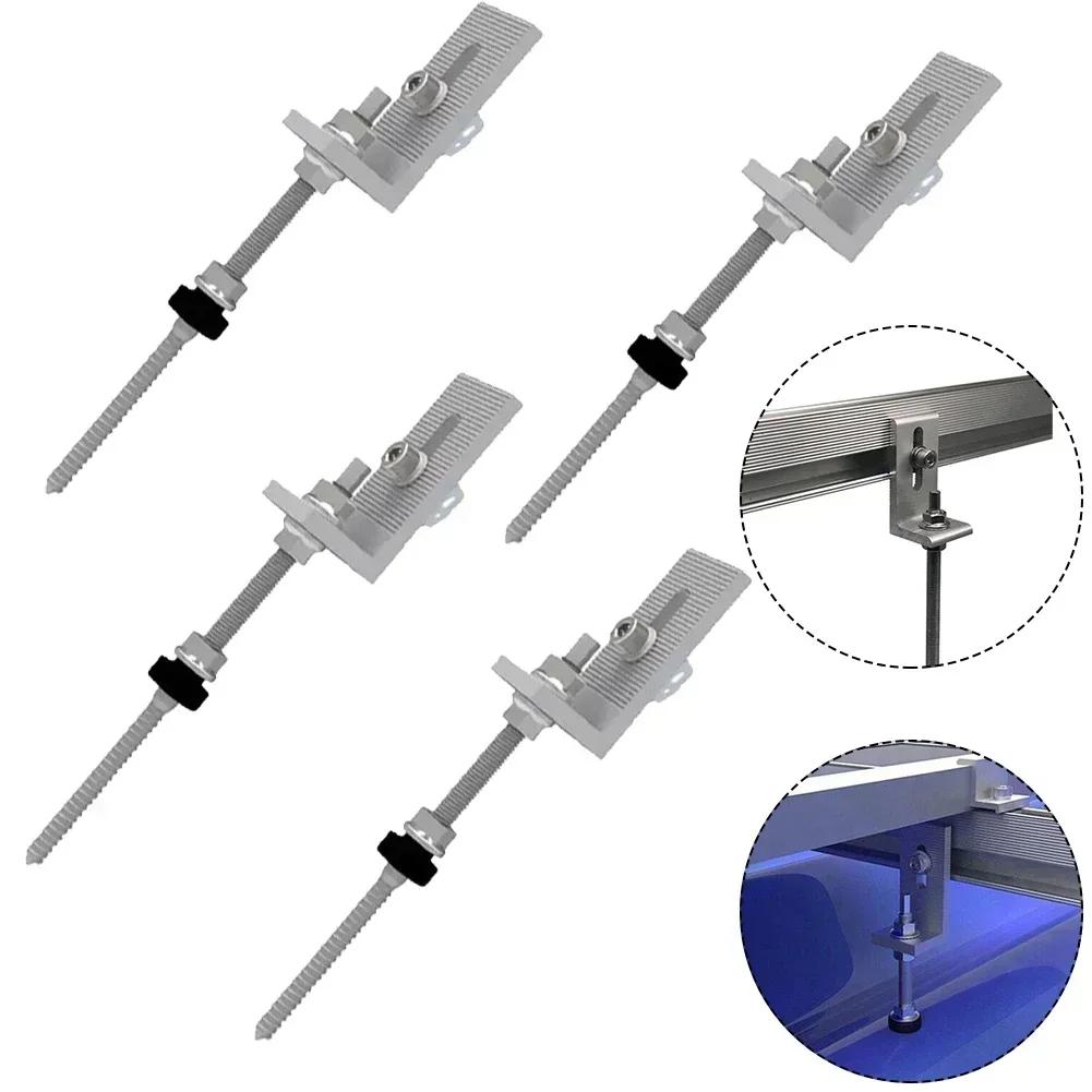 Brackets Pole Screws L Angle PV Roof Fixture Sheet Metal Sliver +stainless Steel 200/250mm 4 Sets Aluminium Alloy Solar