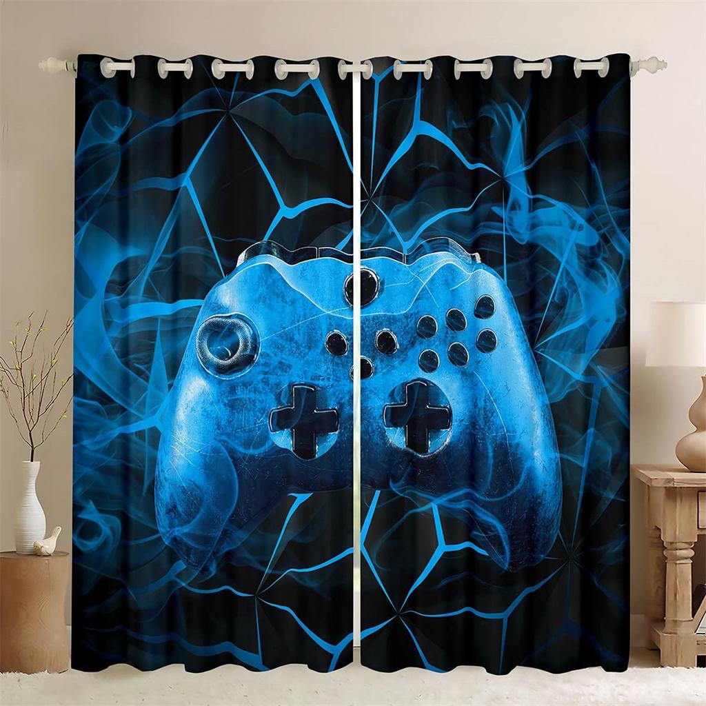 3D Print Modern Custom Boys Teens Video Game Black Polyester Thin Shading Curtain for Kids Bedroom Living Room Home Hook Decor
