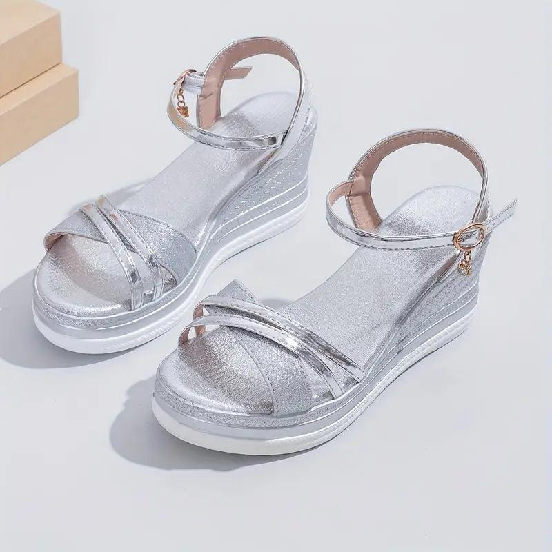 Женские летние сандалии на танкетке большого размера, новые, с ремешком на одной пряжке и платформой-маффин