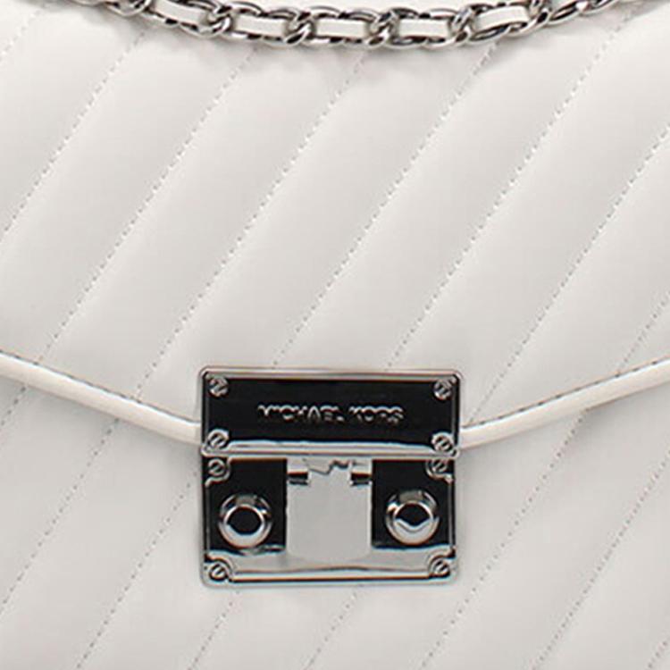 Michael Kors MK Розовая цепочка Серебряная пряжка Сумка с клапаном Кожаная сумка через плечо Женские сумки Обычные Чисто-белый 35T0SXOL2U-OPTIC-WHITE