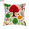 1pc 2D Flat Throw Pillow Covers Autumn Forest Trees Pumpkins Foxes Cartoon Style Red Green Orange Soft Velvet Washable Pattern Pillow Covers for Livin