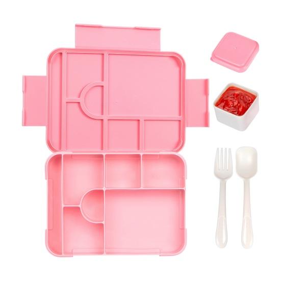 Ланч-бокс Bento, герметичный, с 6 отделениями, ложкой, вилкой, соусницей, контейнером для еды без бисфенола А для школьных закусок