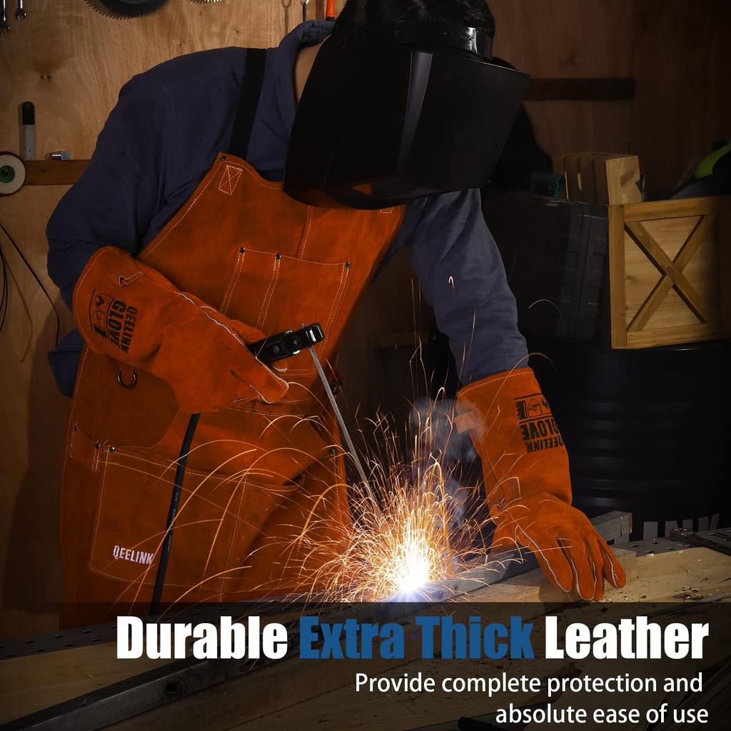 QeeLink Cowhide Welding Apron with 6 Pockets, 61 x 107 cm