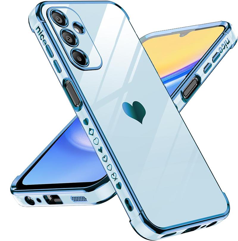 Роскошный угловой силиконовый чехол Love Heart с сердечком для Samsung Galaxy S24 S23 S22 Fe A55 A54 A34, противоударный чехол с гальваническим покрытием