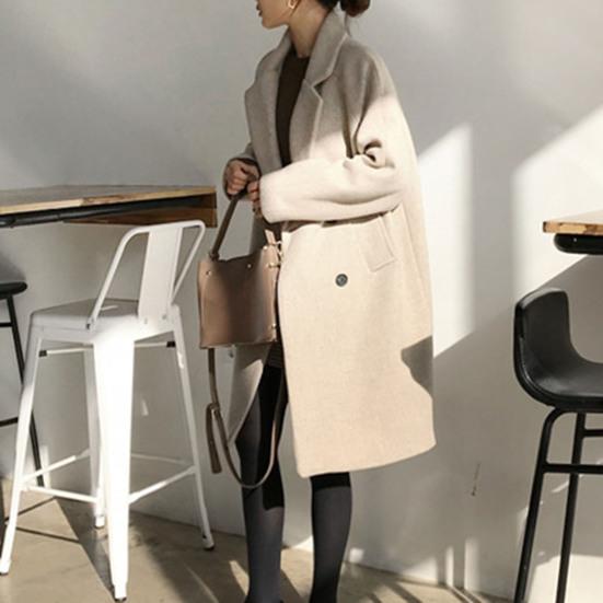 Женское осенне-зимнее пальто, двубортное сплошное цветное пальто на пуговицах с длинным рукавом, толстые лацканы средней длины, большие размеры, женская куртка со свободными карманами