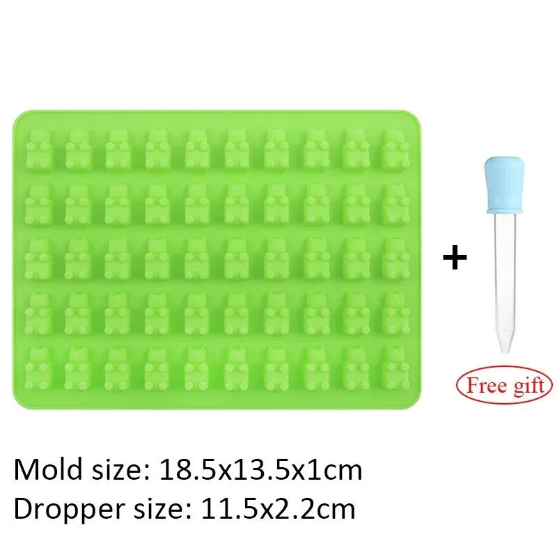 DIY Gummy Bear Mold 50 Grids Silicone Cute Jelly Bear Softsweets Mould with Dropper Candy Chocolate Mould Baking Decoration Tool