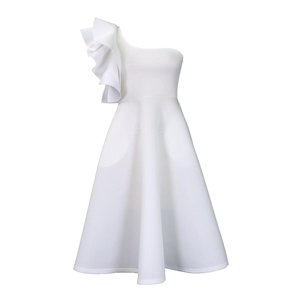 Женское летнее модное платье большого размера с рюшами и одним рукавом, женское элегантное цельное однотонное платье