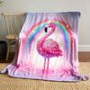 Pink Flamingo with Rainbow Sparkles Patterned Blanket, Flannel, Suitable for All Seasons, Home Decor, Warm and Cozy