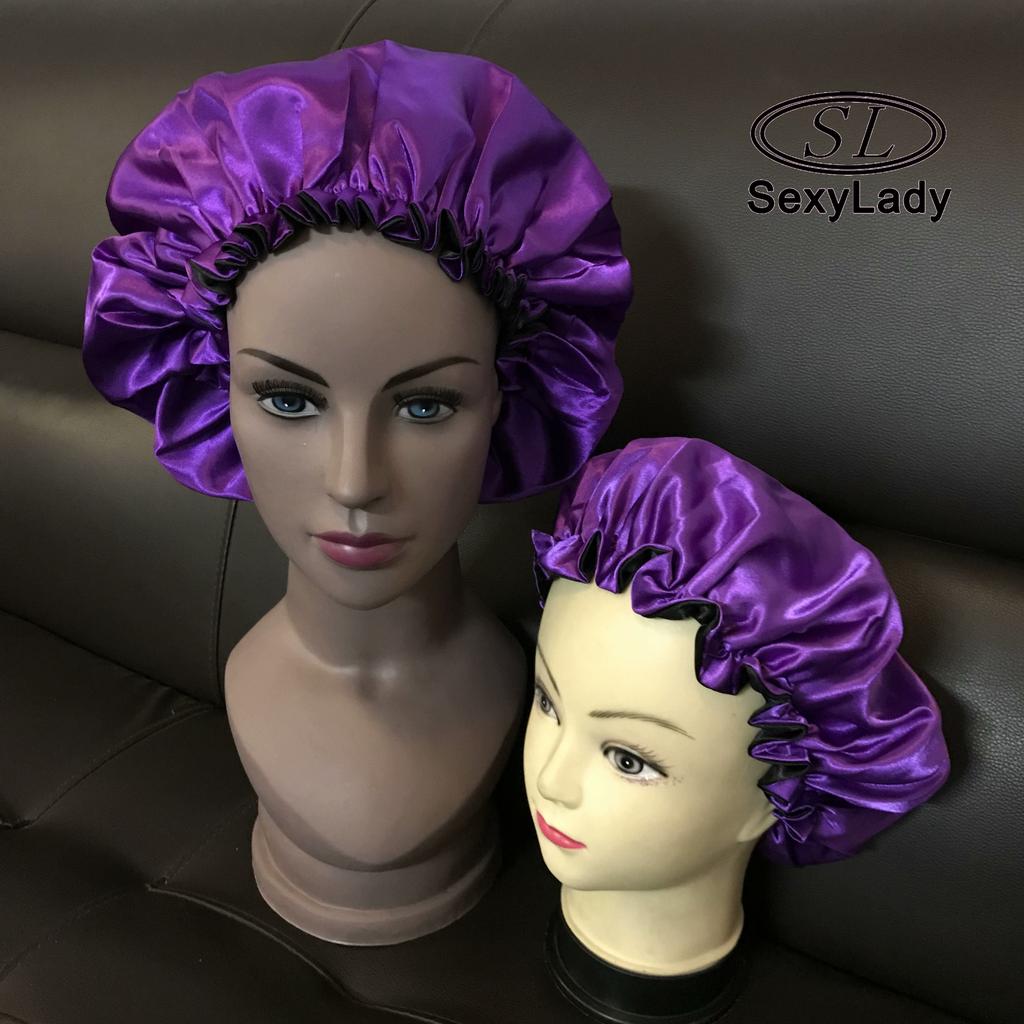 SL Custom logo Designer Bonnets Double Layer Hair Bonnet Silk Pillow case and Bonnet Set