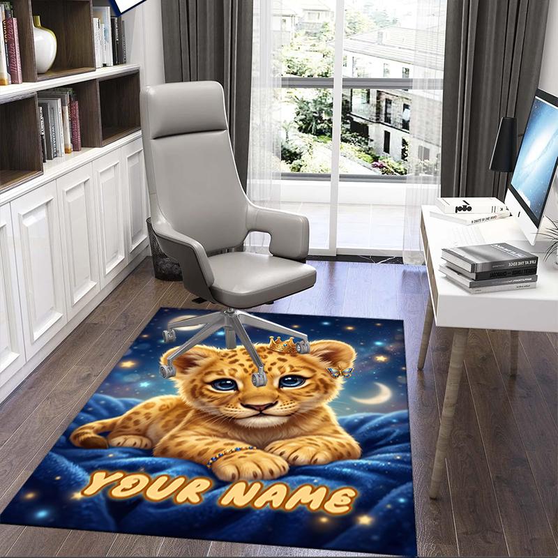 1PC Custom Name "Royal Leopard Cub Dreams" Theme Floor Mat Ideal for Living Room, Game Rooms, Office, Bedroom,Floor Mat Playful Design