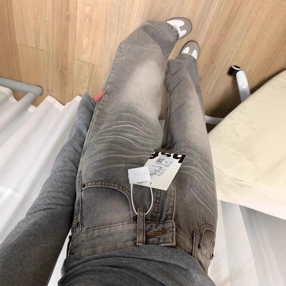 Женские джинсы с высокой талией в стиле ретро, серые, с широкими штанинами - Летние прямые брюки длиной до пола