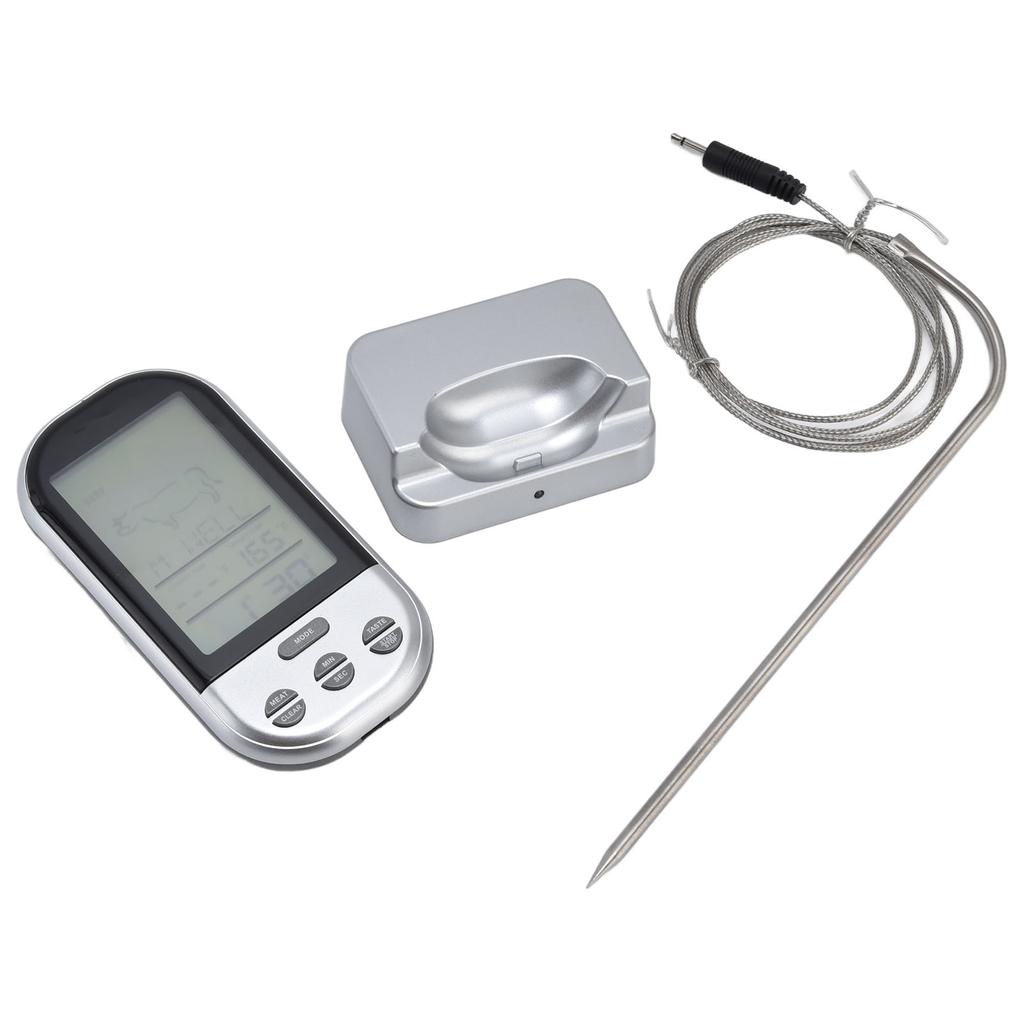 Wireless Thermometer Timer Overtime Alarm Function Practical Temperature Meter for Kitchen Barbecue