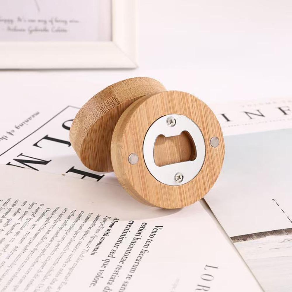 5pcs Magnetic Bamboo Blank Bottle Opener Round Fridge Magnet Kitchen Gadget Beer Opener  Soda