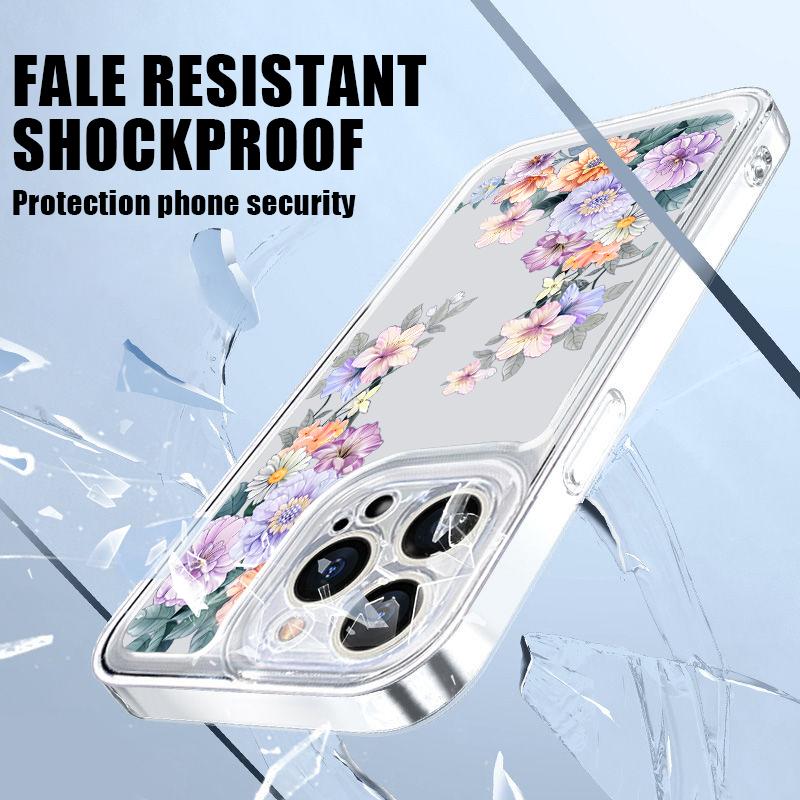 Для iPhone 16 Pro 15 Plus 14 Pro Max 13 12 11 XR XS 8 7 Чехол с цветочным принтом Прозрачный противоударный мягкий силиконовый защитный прозрачный чехол для телефона