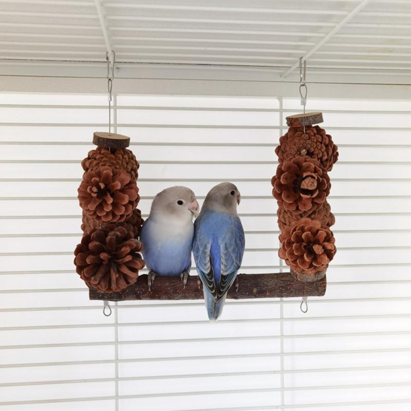 Parrot Hanging Swings Pineal Cone Wooden Perch Bite Toy Standing Training Toys Bird Supplies Bird