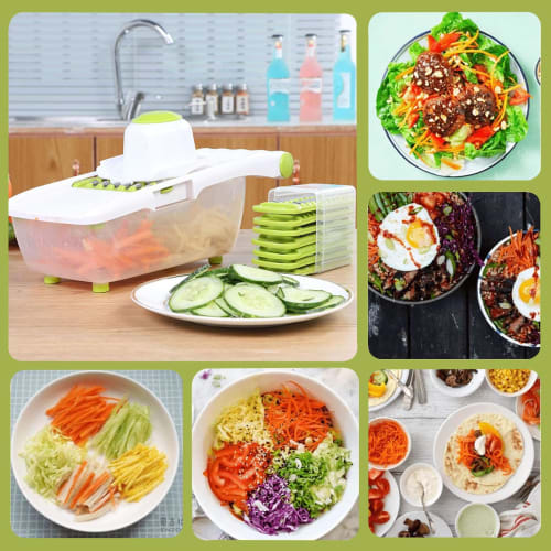 Batone Multi-Function Slicer, Julienne Slicer, Vegetable Slicer Set with Grater, 8-in-1 (Green)