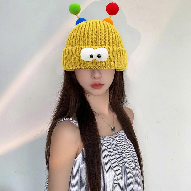 Cartoon Monsters Beanie Adult Elastic Hat Winter Warmer Knitted Hat Cold Winter Presents for Students Teenagers Skiing rose Red