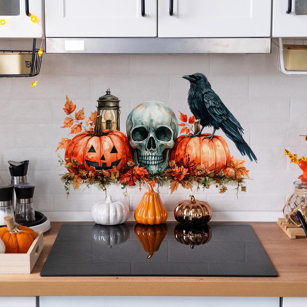 ПВХ Хэллоуин Тыква Череп Черная Птица Кленовый Лист Наклейка На Стену Для Декора Гостиной
