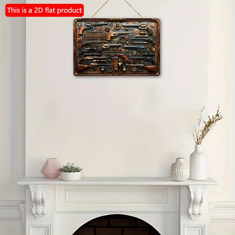 2D Flat Wooden Sign 30*20cm Vintage-Style Gun-Themed Wooden Wall Sign, Decorative Sign & Plaque for Home, Bar, Cafe, Garage, Rustic Wooden Decor