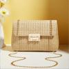 Straw Double Head Lock Shoulder Bag Trendy Versatile Simple Small Square Bag
