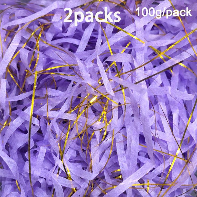 2packs 100g/pack Crinkle Cut Paper Shred Basket Filler Gift Filler for Gift Box Crinkle Shred Paper Shiny Solid and Golden Hamper Shreds for Wrappingg