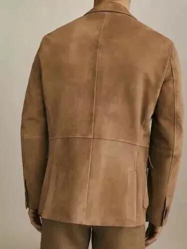 Stylish Handmade Formal Design TAN Men's Real Soft Lambskin Suede Leather Blazer