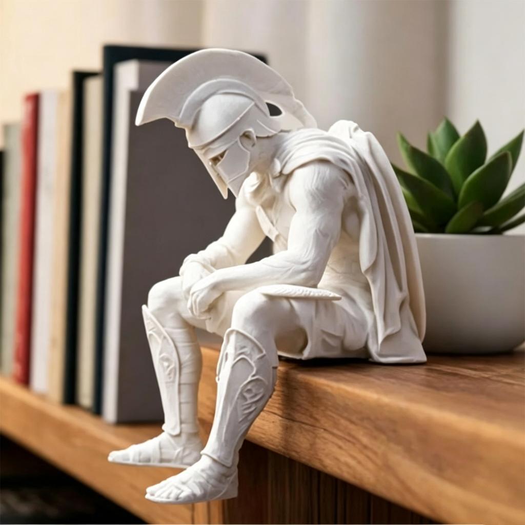 Meditation Warrior Figurines 3D Printed Soldier Edge‑Sitting Statue Ancient Rome Style Shelf Sitter Ornaments Desktop Home Decor
