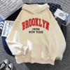 Women's Long Sleeves Boston Brooklyn Letter Print Hoodie Women Fashion Coat Oversized New York Hoodies Sweatshirt Female Women Sweats Brooklyn Clothes