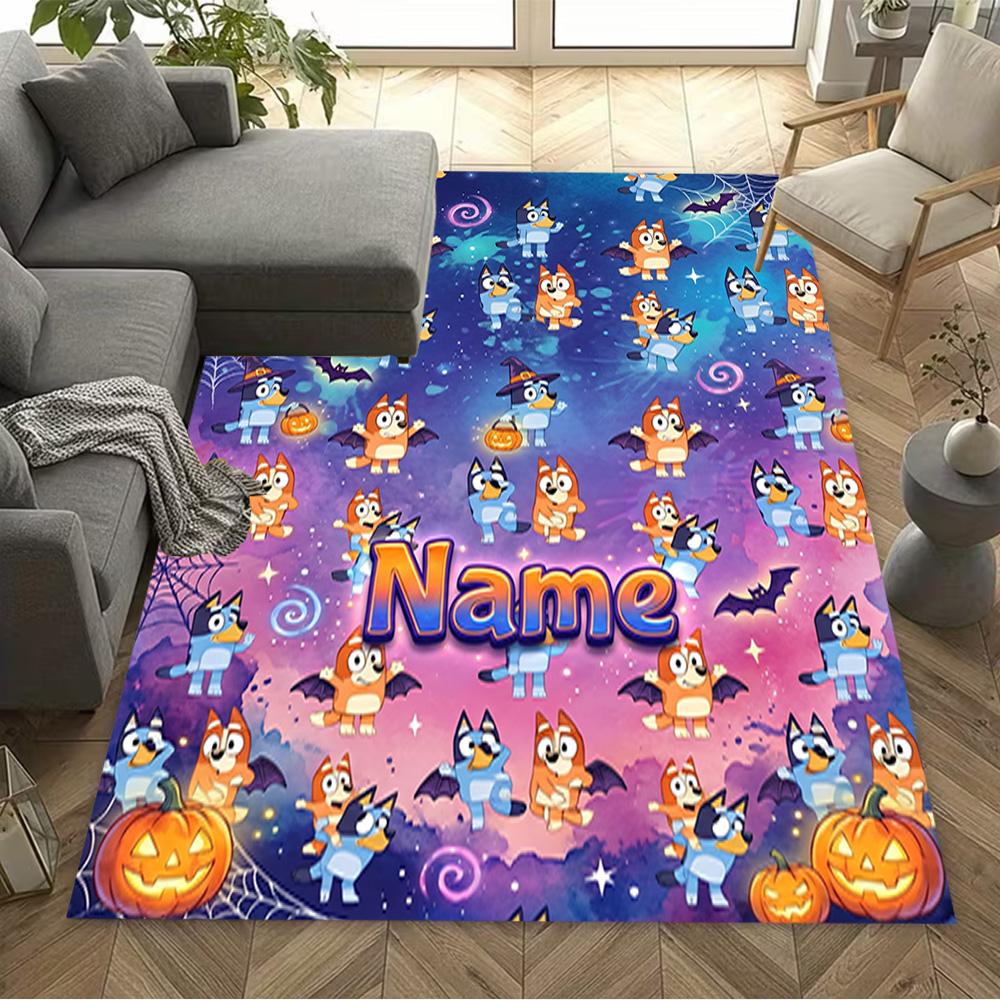 Bluey Halloween Night Personalized Name Floor Mat Suitable for Decorate room Study room Entryway Balcony Antislip Carpet Anime Office Decor