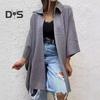 Осень-весна Женское пальто Неровный подол Свободный ажурный шов Однотонный рукав Летучая мышь Пончо Отложной воротник Кардиган Накидка для свиданий Куртка для поездок на работу