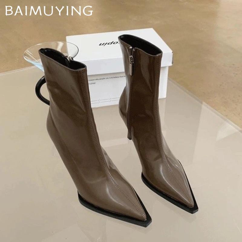 Женские ботильоны на высоком каблуке с острым носком, кожаные туфли, элегантные женские туфли 2025 года, модные туфли-челси, фирменные туфли-лодочки, зимние туфли Botas De Mujer