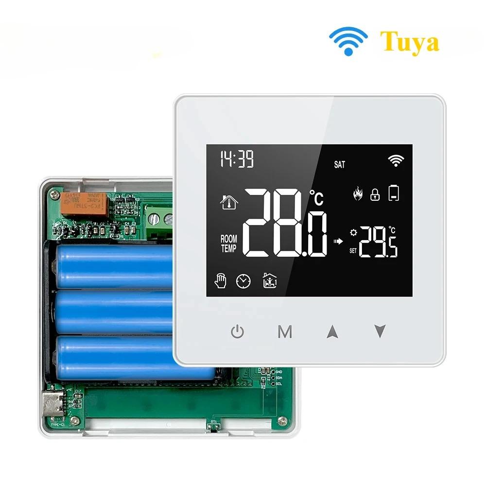 Умный WiFi термостат с питанием от батарей Tuya Работает с Alexa Google Home для газового водонагревателя системы отопления