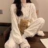 Зимний велюровый пижамный комплект, подходит для женщин - топ с длинными рукавами и подходящие брюки, теплая и удобная одежда для сна, милый пижамный комплект