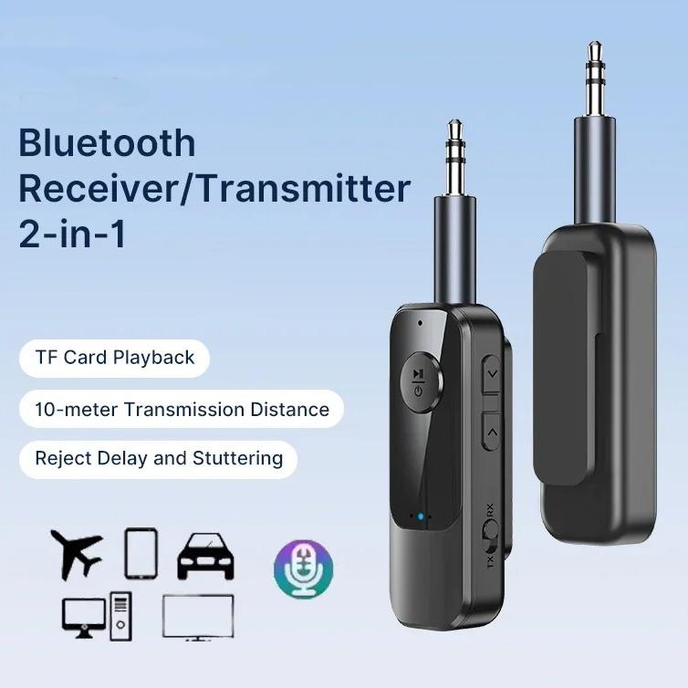 2 в 1 Bluetooth аудио приемник передатчик 3,5 мм AUX TF с микрофоном Hi-Fi стерео музыкальный беспроводной адаптер для автомобиля самолета ТВ ПК наушников
