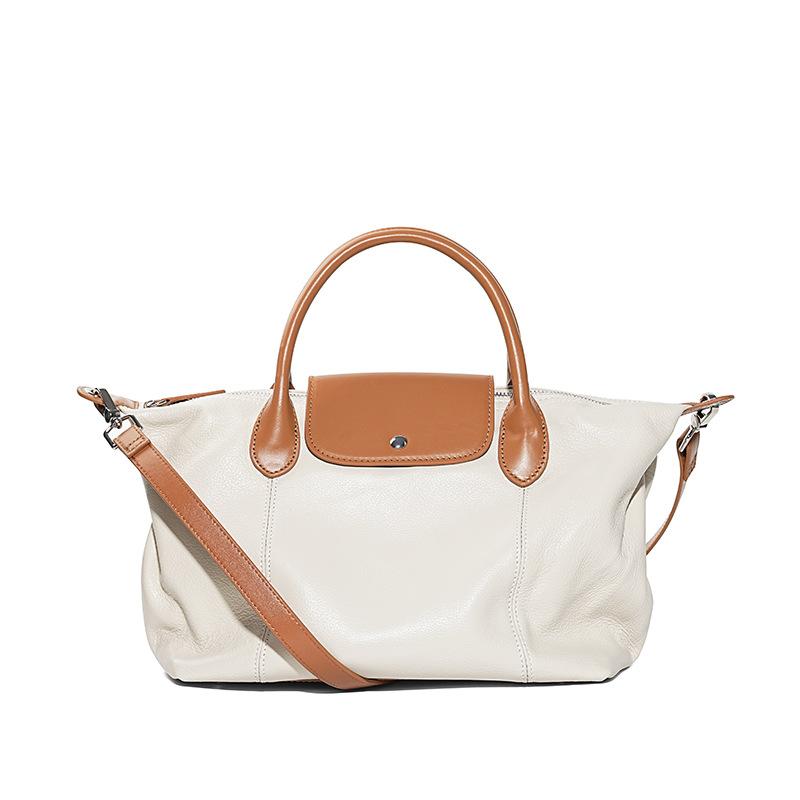 First Layer Of Cowhide Fashion Dumpling Bag Commuter All Match Leather High-grade Color Contrast Large Capacity Handbag Woman