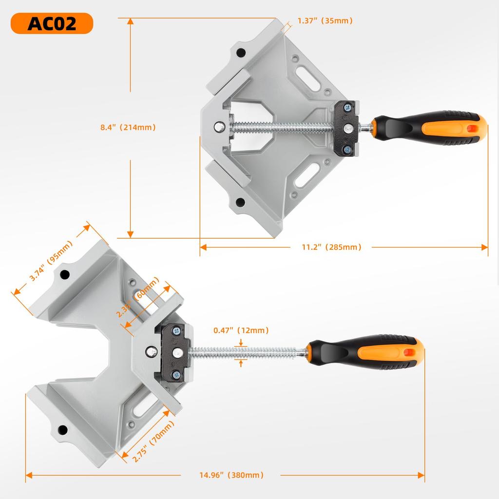 Huepar Corner Adjustable Aluminum Alloy Right Angle Clamp with Swing Single Woodworking Corner Clamp for Right Angle Picture and Fixing Boards up to