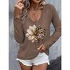 Весенне-осенние футболки с V-образным вырезом и 3D леопардовым цветочным принтом, модные повседневные женские футболки с длинным рукавом