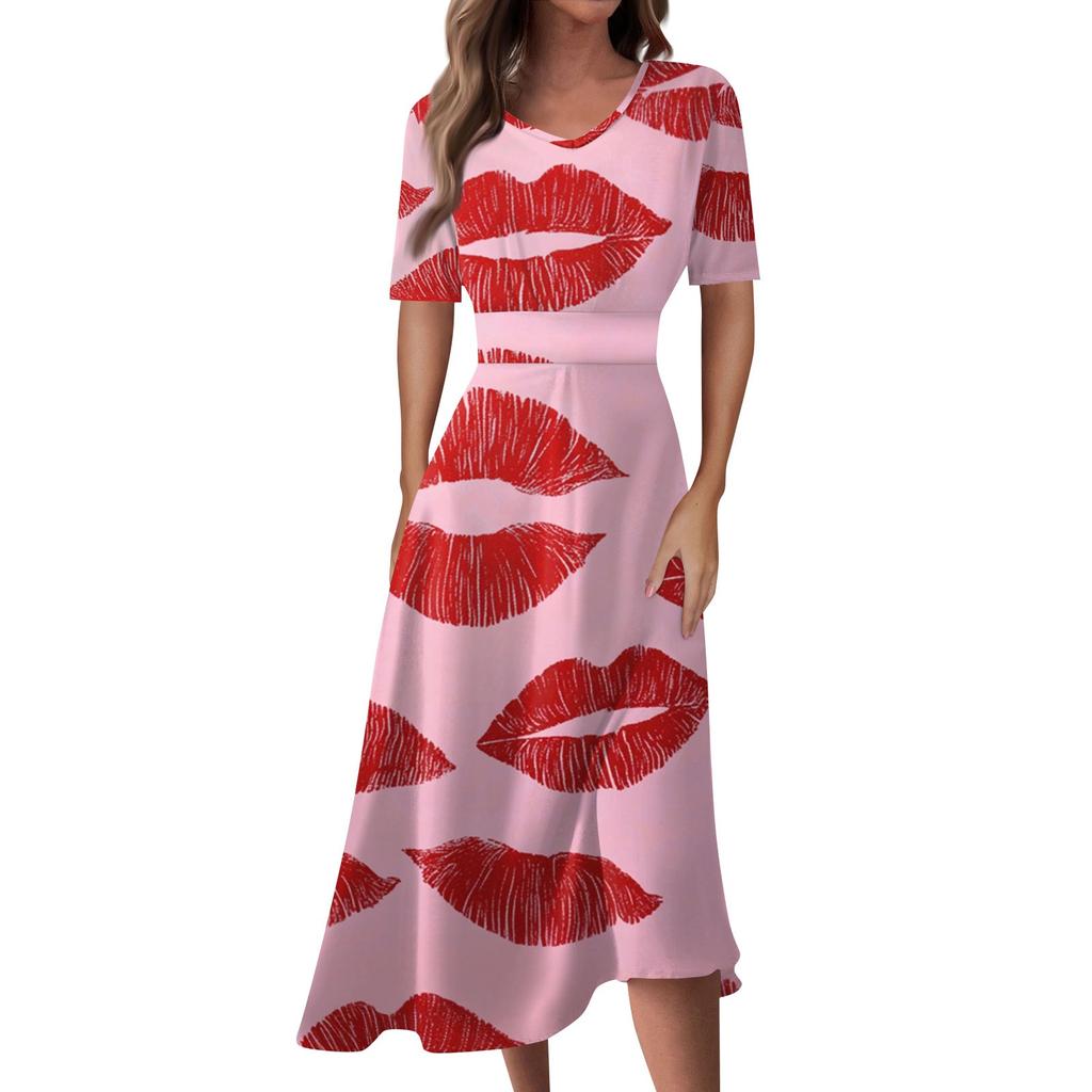 Женское повседневное модное длинное свободное платье с v-образным вырезом и коротким рукавом на талии